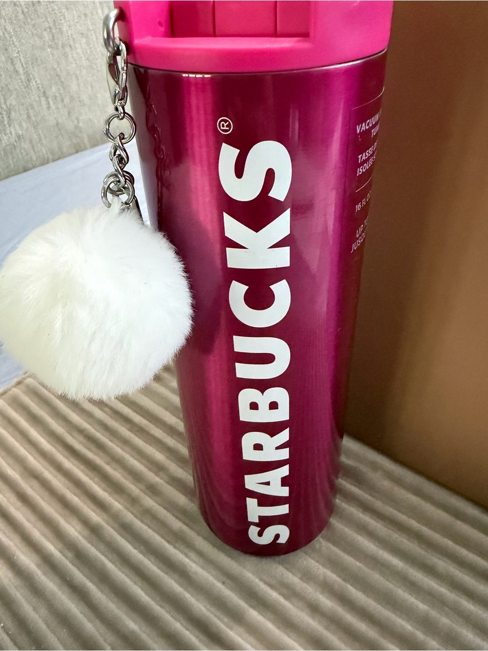 NWT ! Starbucks Limited Edition 2023 Metallic MagentaTravel Tumbler w White Pom
